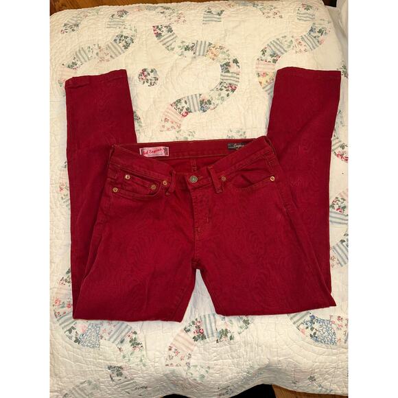 RED ENGINE ORIGINAL VINTAGE DENIM CURRANT DARK RED SUBTLE PATTERN JEANS 29 Y2K - Picture 7 of 8